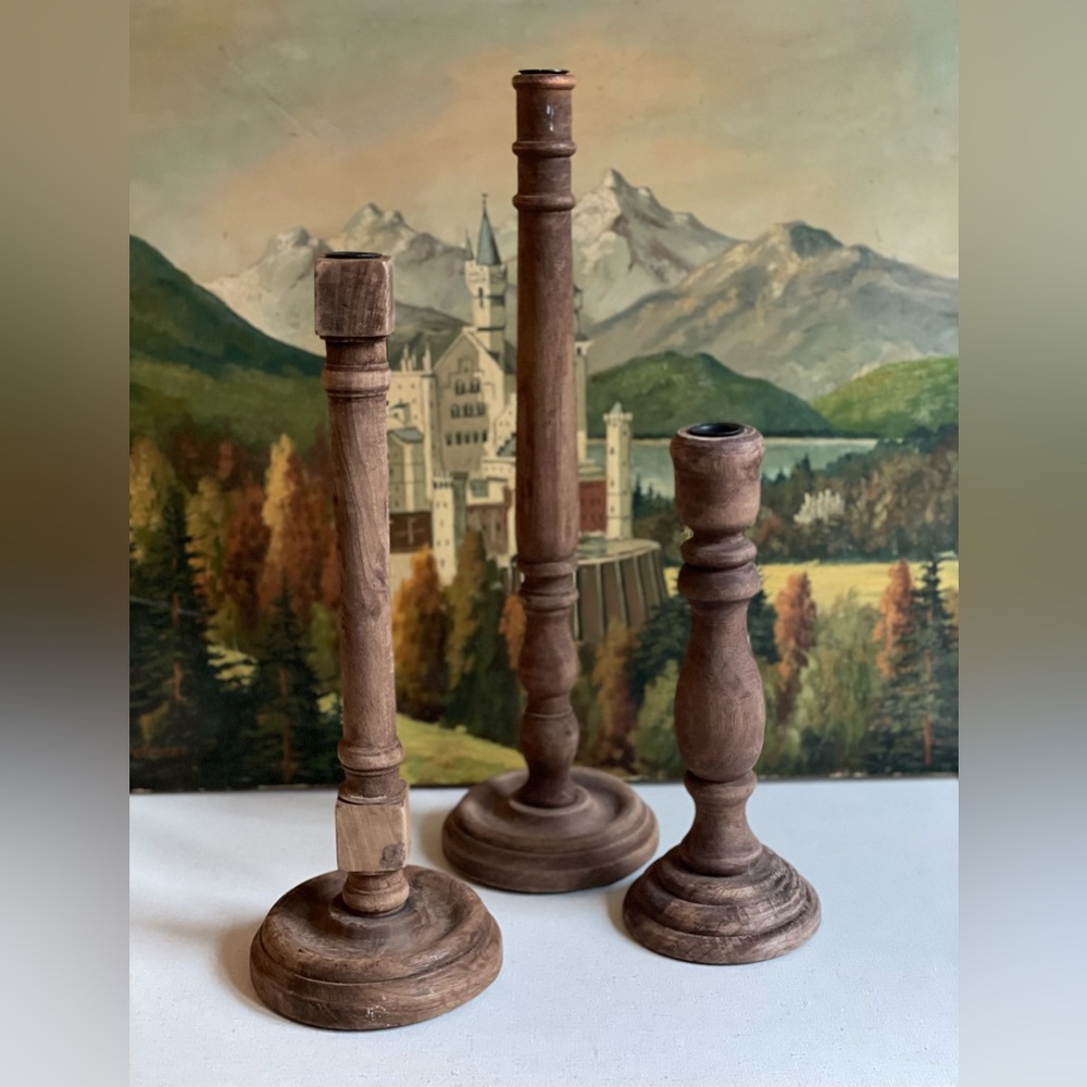 Magnolia homes tall wooden candle holders set of 3
